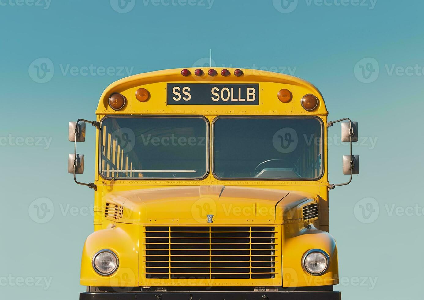 AI generated Front view of a yellow school bus. AI Generated photo