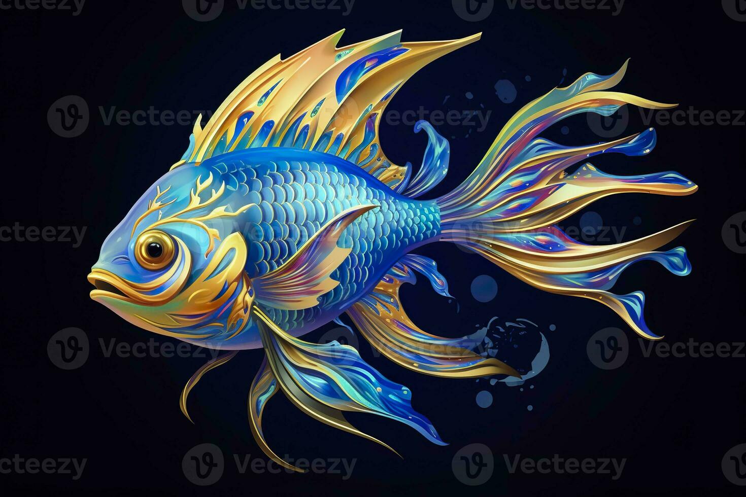 AI generated 3d rendering. fish on black background. Generative AI photo