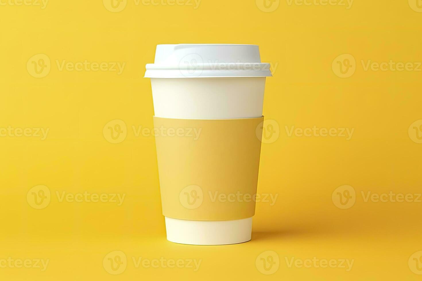 AI generated Blank coffee cup isolated on yellow background. AI Generated photo