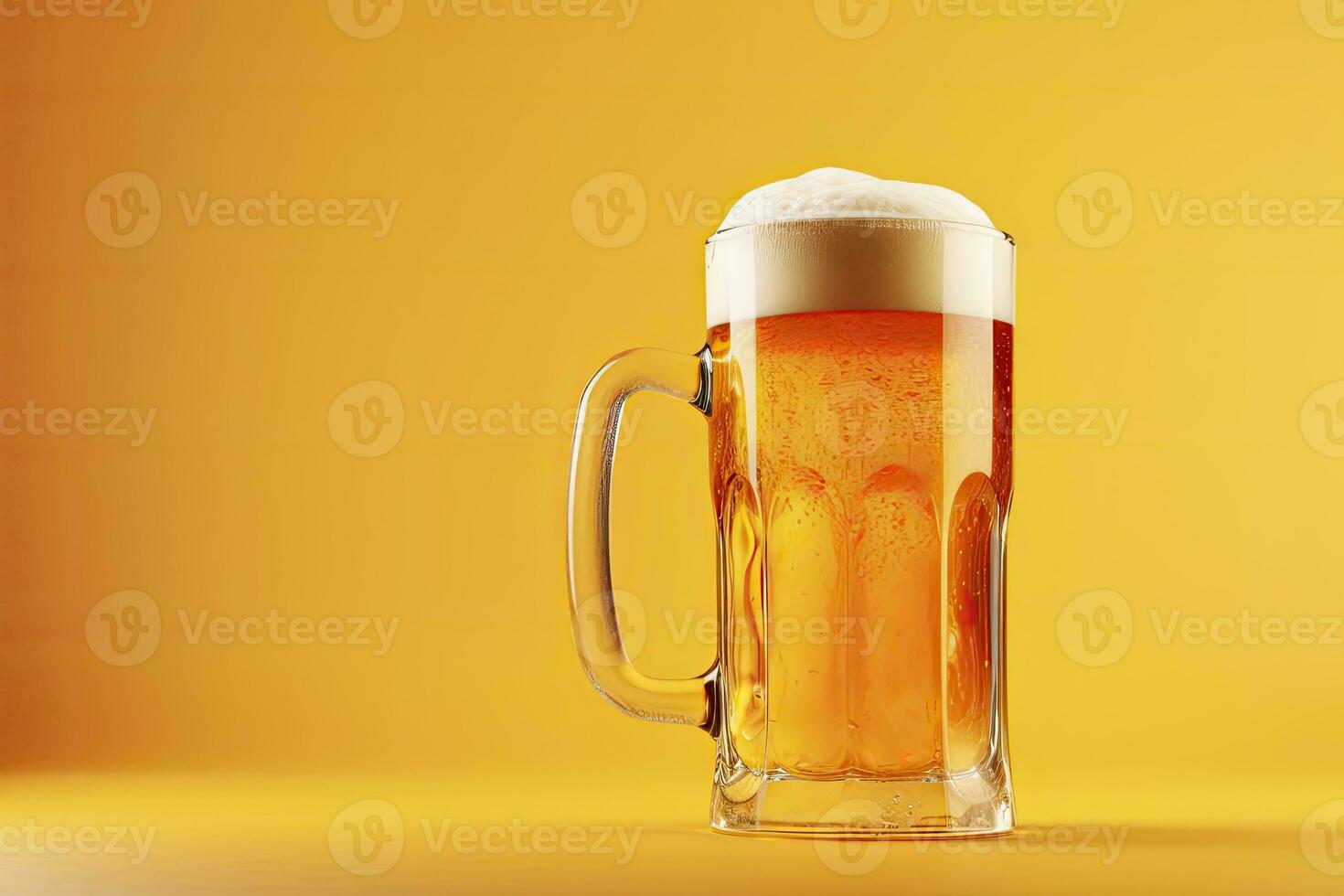 ai generado cerveza vaso con lleno cerveza aislado con un amarillo antecedentes. ai generado foto