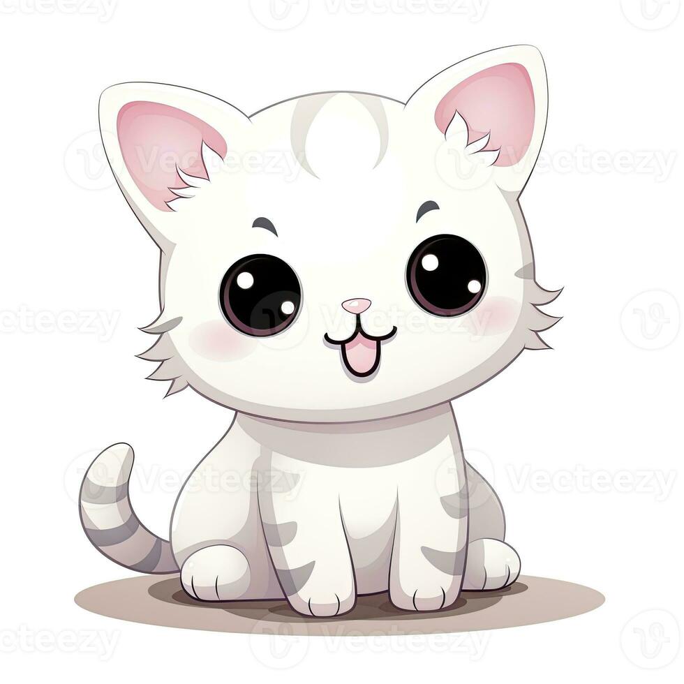 AI generated Cute Kawaii cat clipart icon white background. AI Generated photo