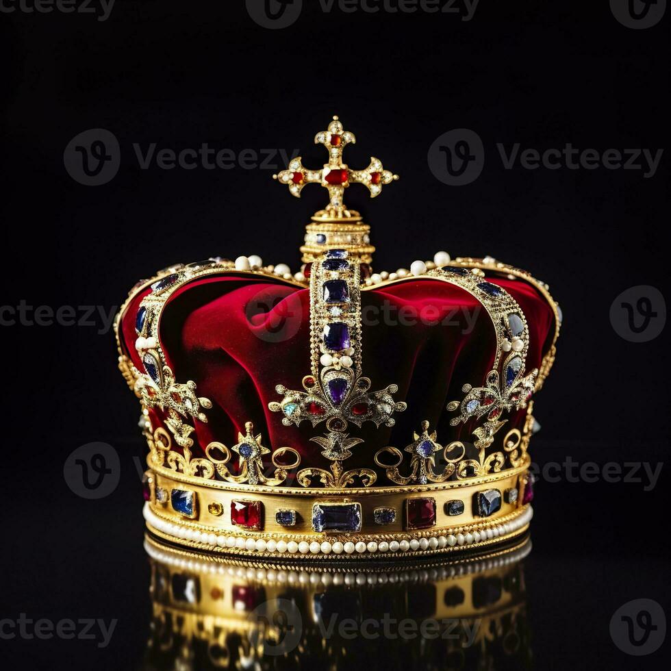 AI generated The Royal Coronation Crown Isolated on a Black Background. Generative AI photo