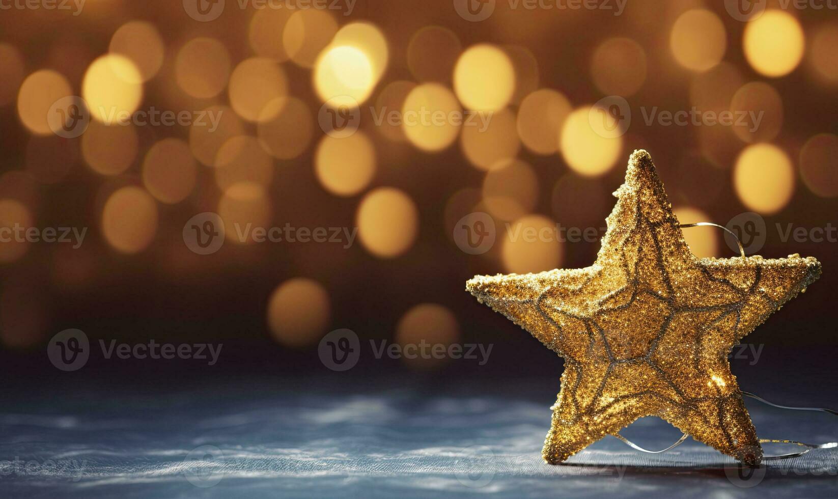 AI generated Sparkling Golden Christmas Star. Ornament Decoration Defocused Bokeh Background. AI Generated photo