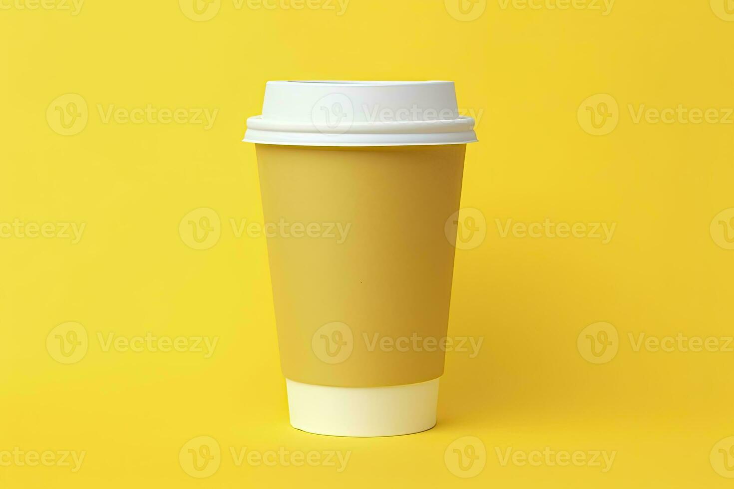 AI generated Blank coffee cup isolated on yellow background. AI Generated photo