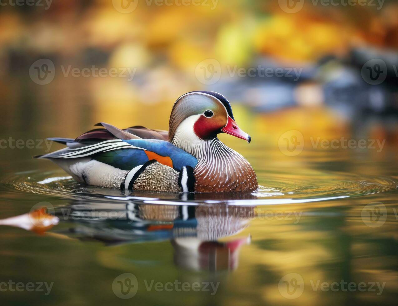 AI generated Closeup of mandarin duck swimming in lake. generative AI. photo