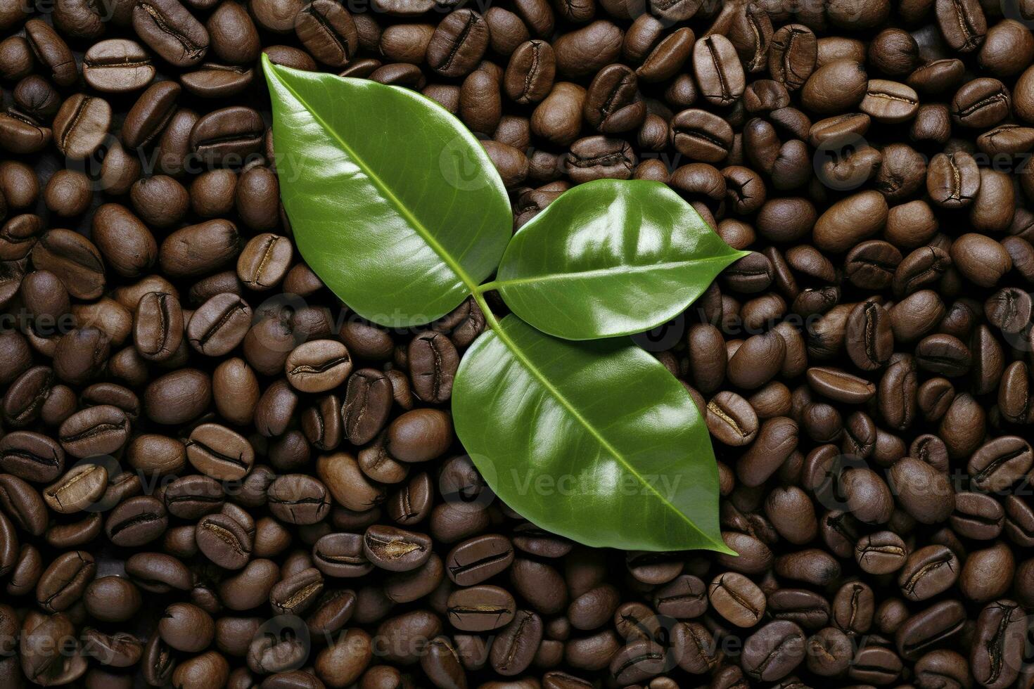 AI generated Green leaves with coffee beans as background. AI Generated photo