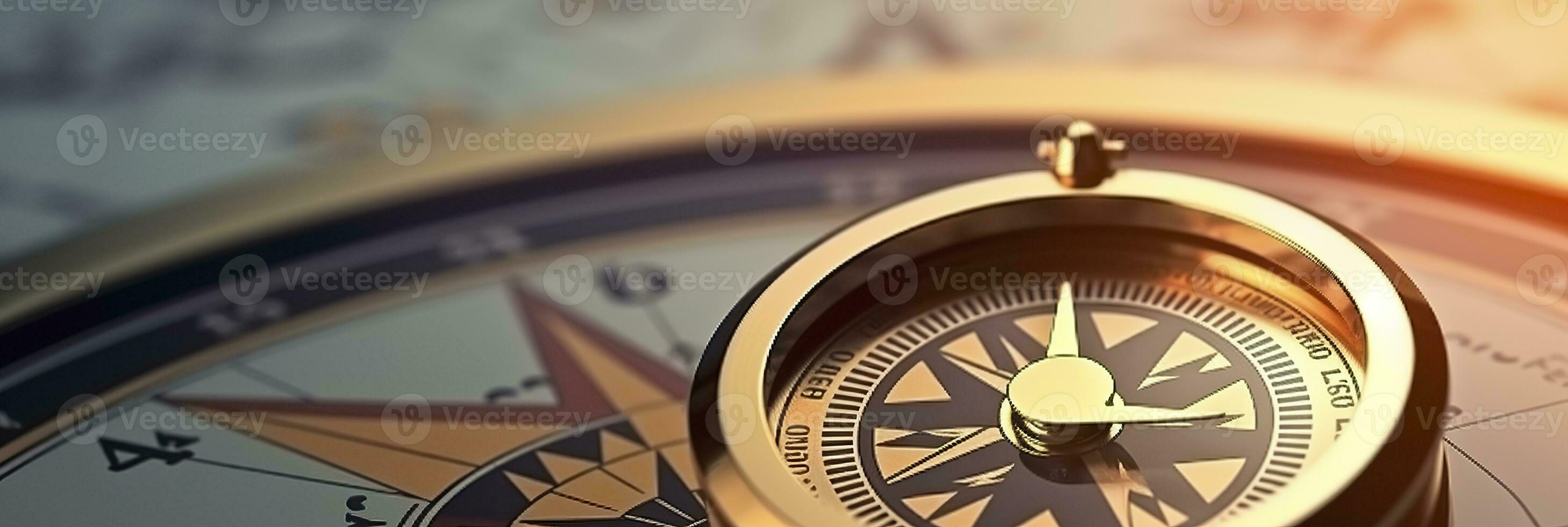 AI generated Magnetic compass and location marking with a pin on routes on world map. AI Generated photo