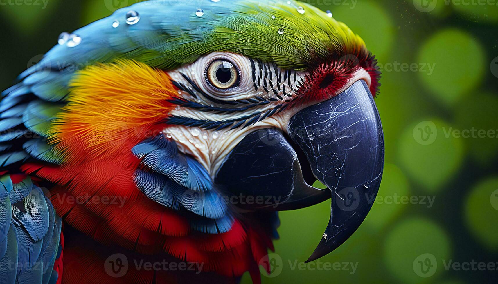 AI generated Tropical macaw perched, vibrant feathers in focus. Generative AI photo