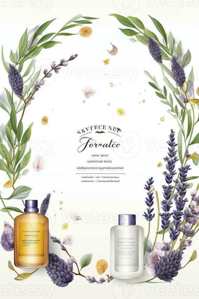 AI generated Beautiful flyer to present a store that sells products, body care, soap, cream, oil. Generative AI photo