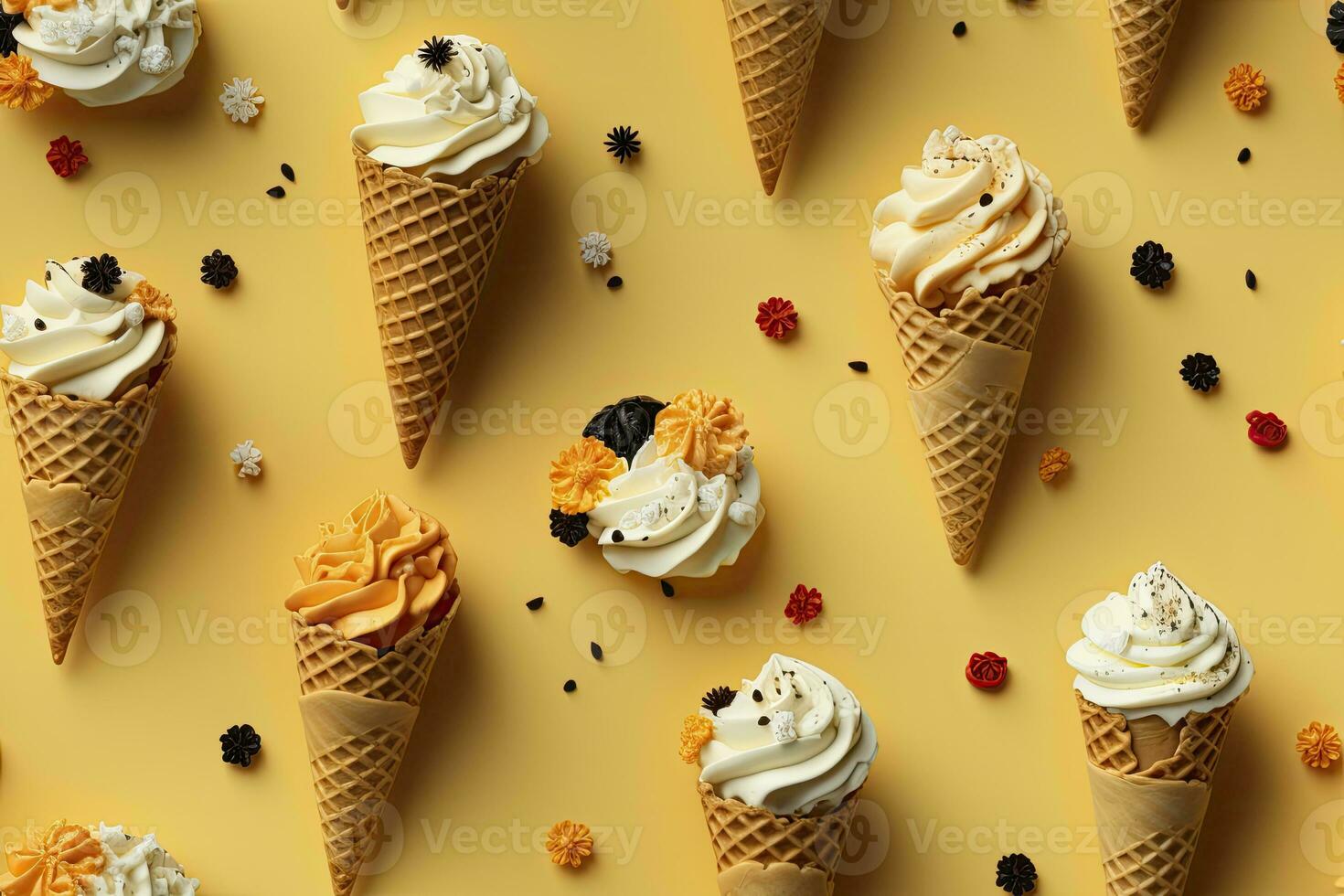 AI generated Incorporate a variety of waffle cones with different ice cream flavors. AI Generated photo