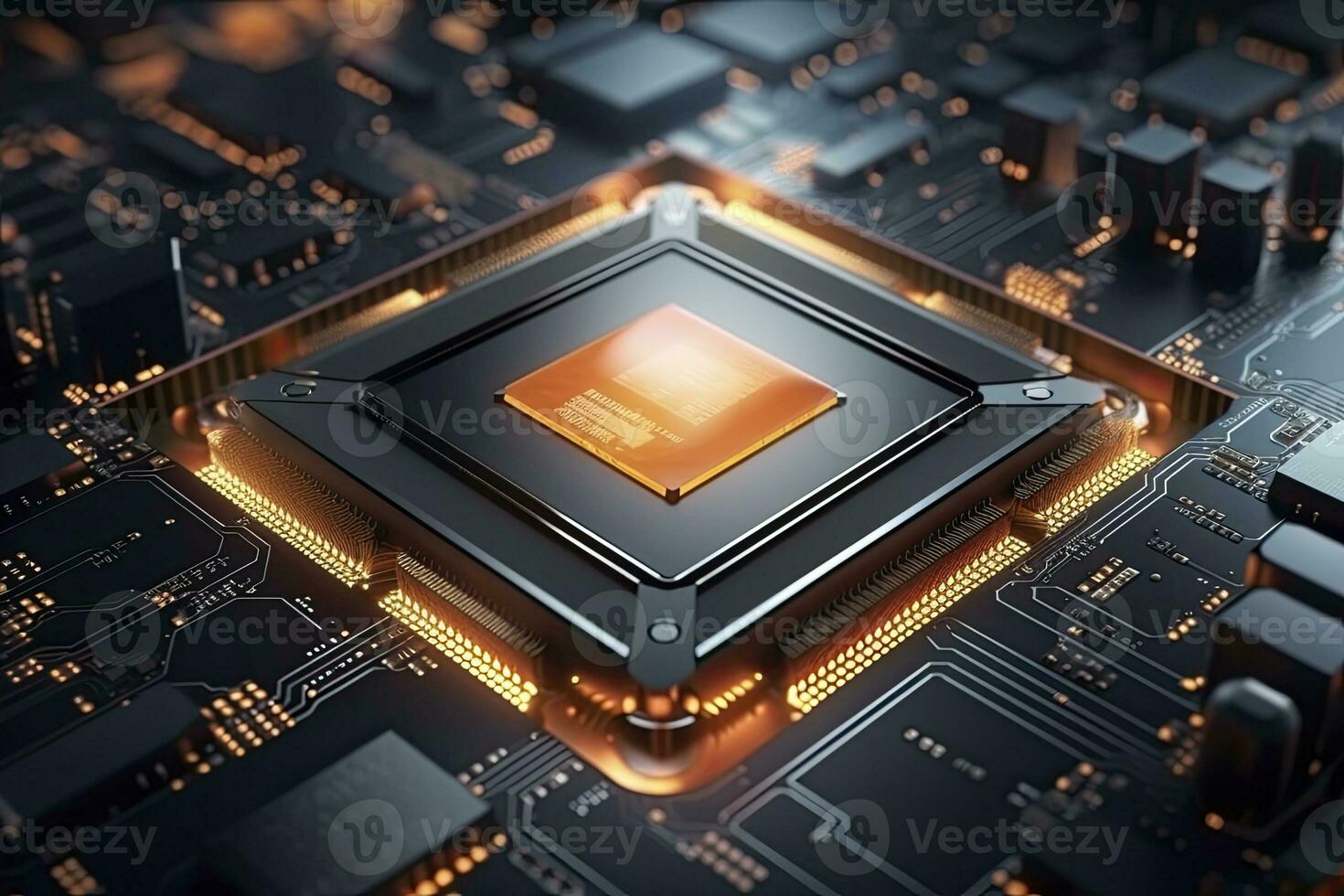 AI generated Futuristic central processor unit. Powerful Quantum CPU motherboard. AI Generated photo
