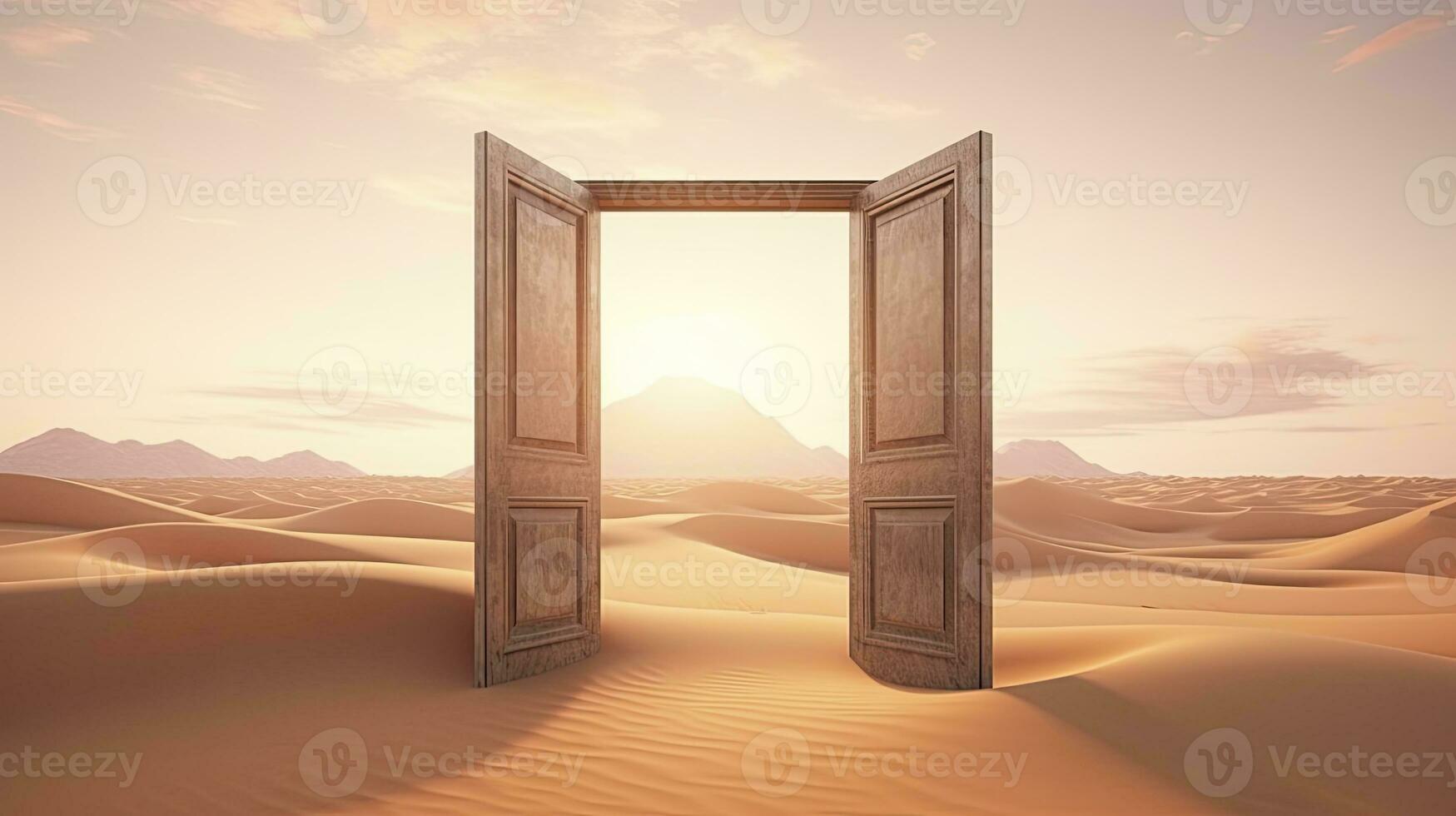 ai generado el abrió puerta en el desierto. desconocido y comienzo arriba concepto. ai generado. foto