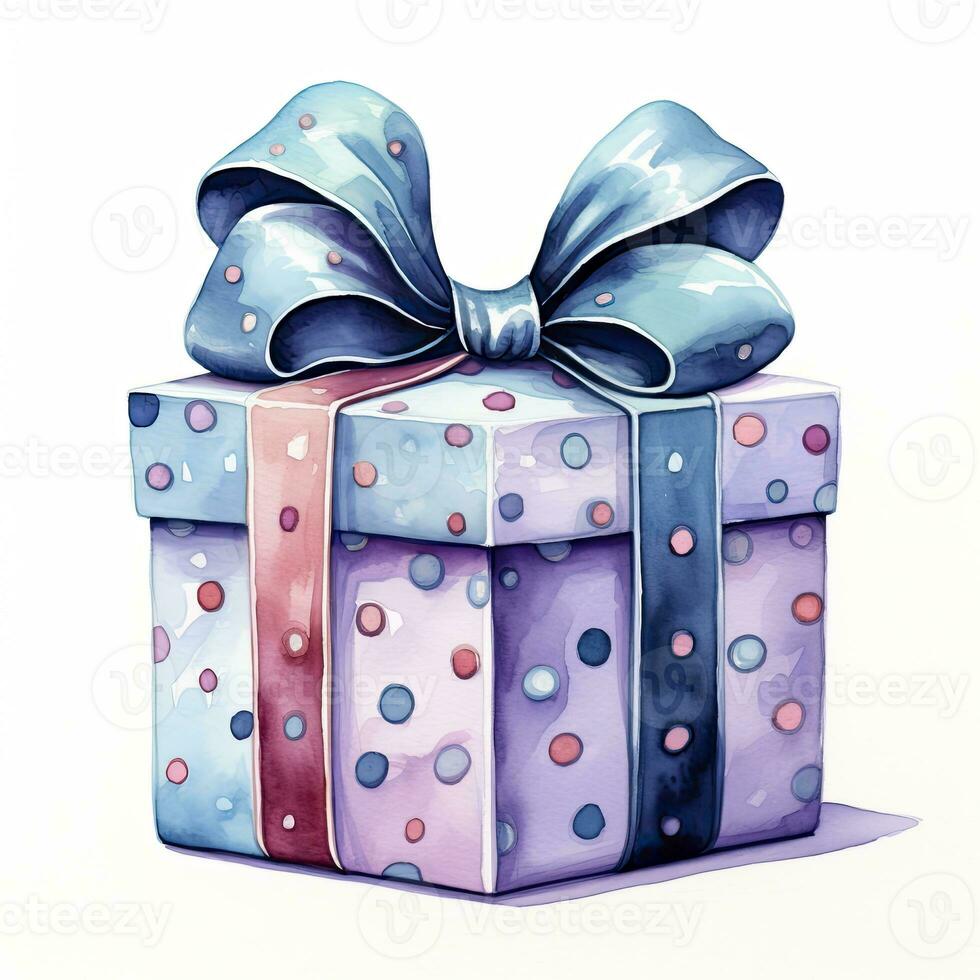 AI generated Watercolor birthday present with bow isolated on white background.  AI Generated photo