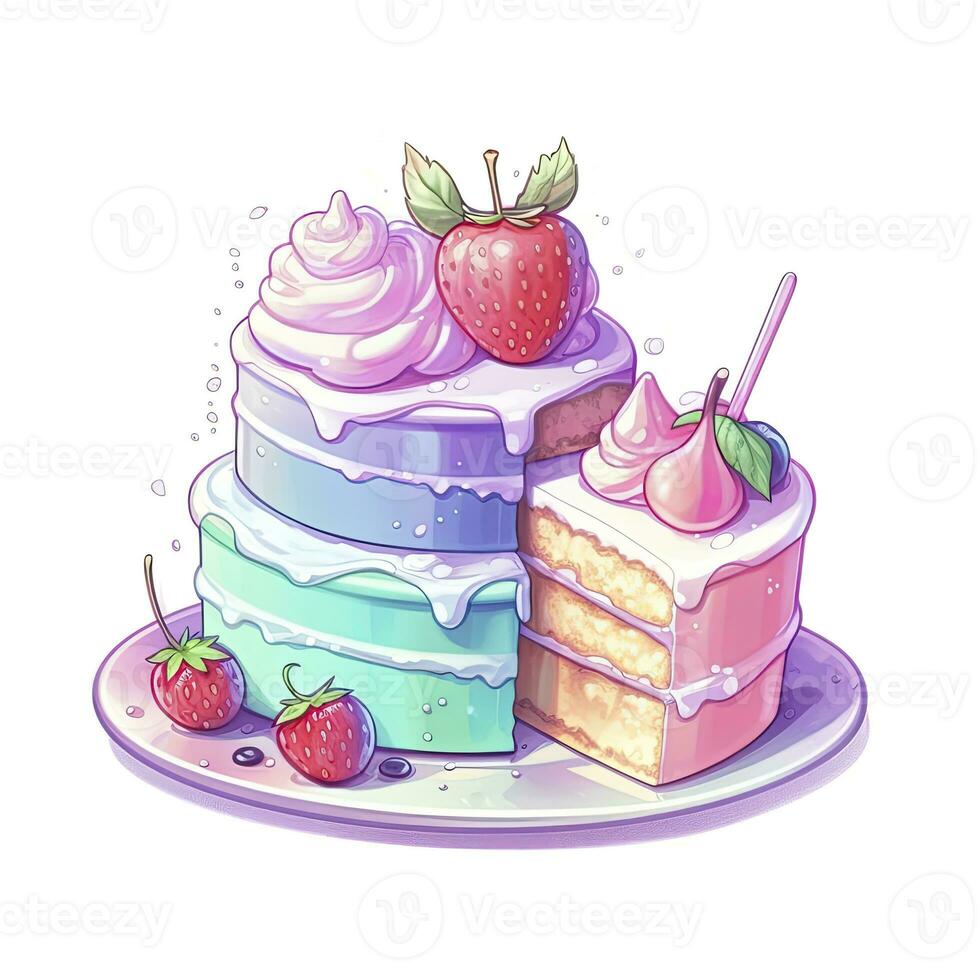 AI generated Set of Cake piece illustration on white background. AI Generated photo