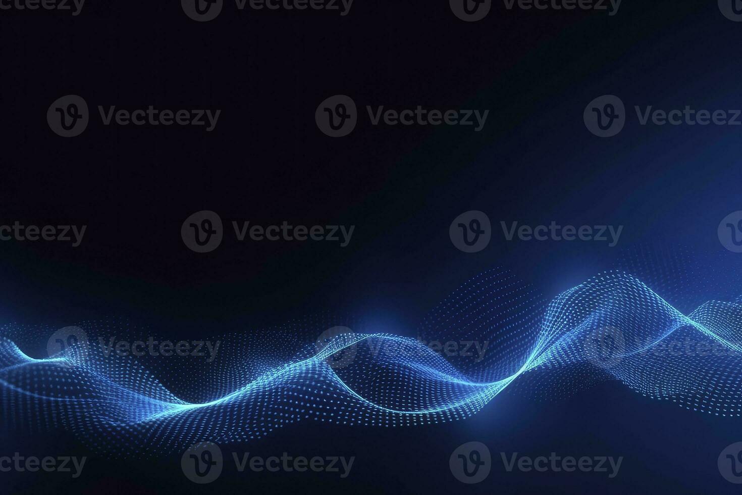 AI generated Dynamic blue particle wave. Abstract sound visualization. Digital structure of the wave flow of luminous particles. AI Generated. photo