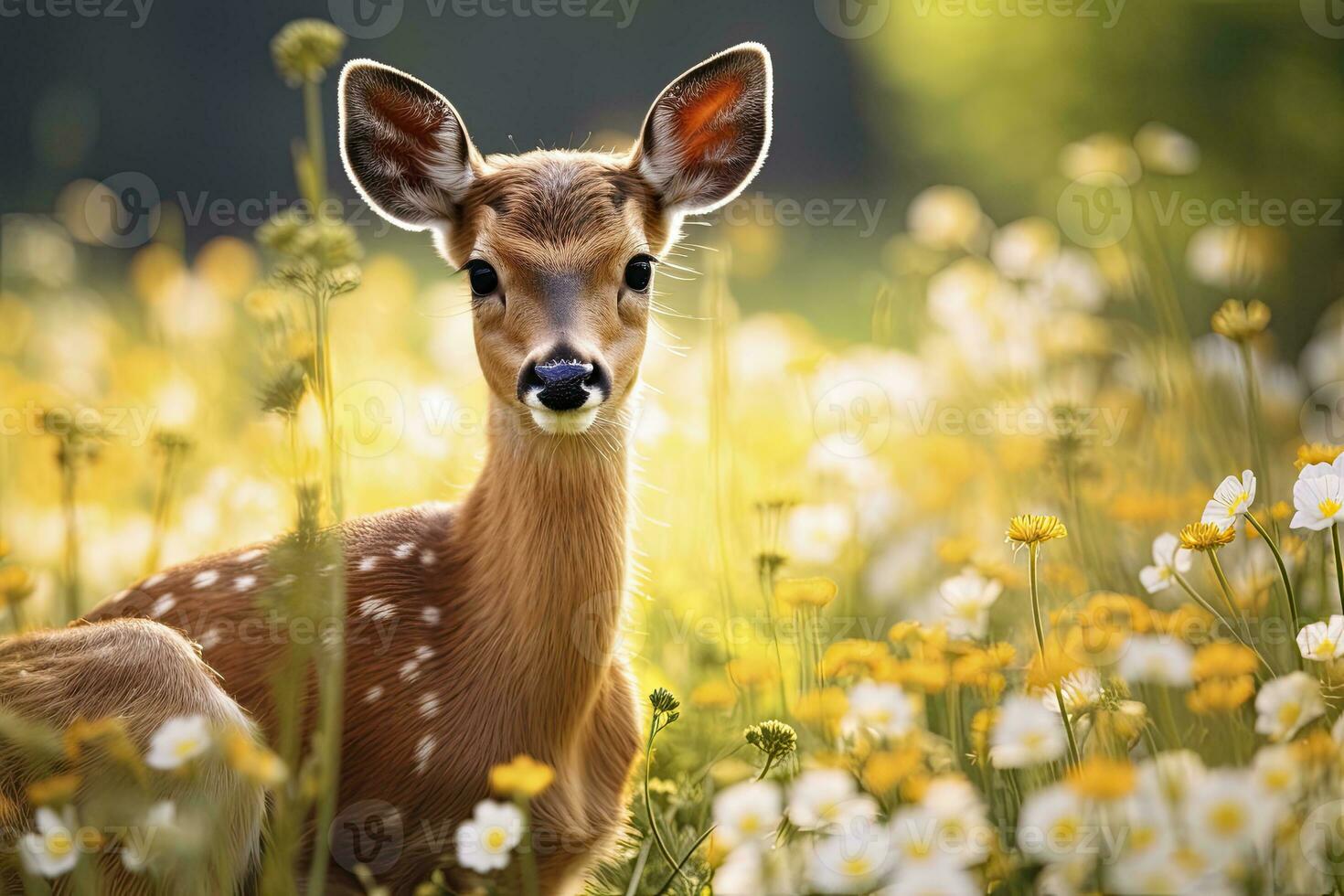 AI generated Female roe deer with beautiful flower. AI Generated photo