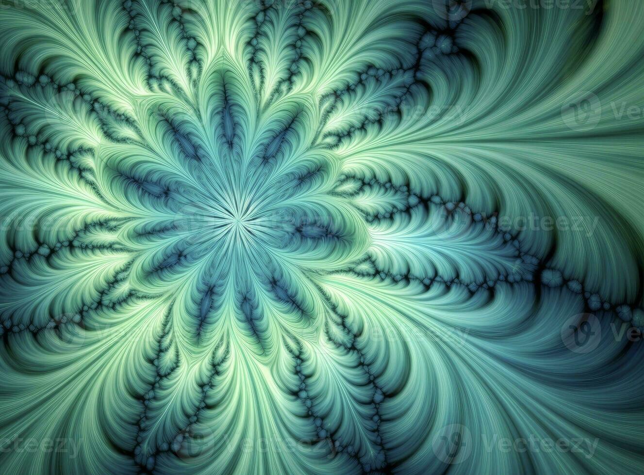 AI generated Aqua and Green psychedelic fractal.  AI Generated photo