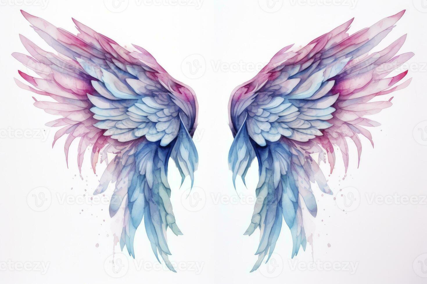 AI generated Beautiful magic watercolor blue pink wings. AI Generated photo