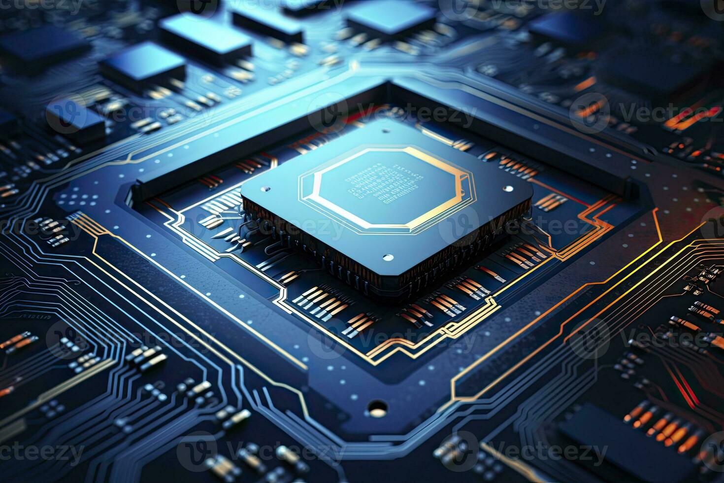 AI generated Futuristic central processor unit. Powerful Quantum CPU motherboard. AI Generated photo