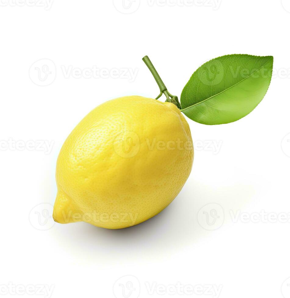 AI generated Lemon with leaf isolated on white background. AI Generated photo