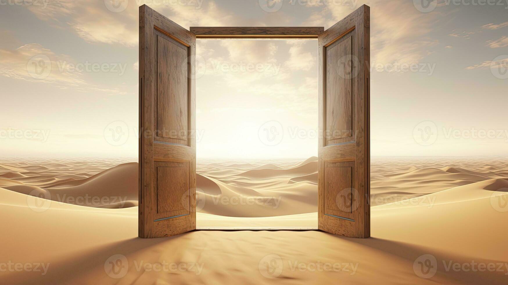 ai generado el abrió puerta en el desierto. desconocido y comienzo arriba concepto. ai generado. foto