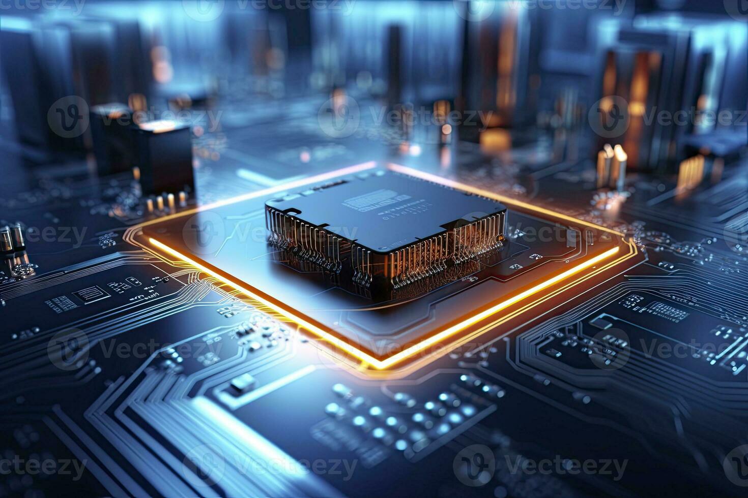 AI generated Futuristic central processor unit. Powerful Quantum CPU motherboard. AI Generated photo