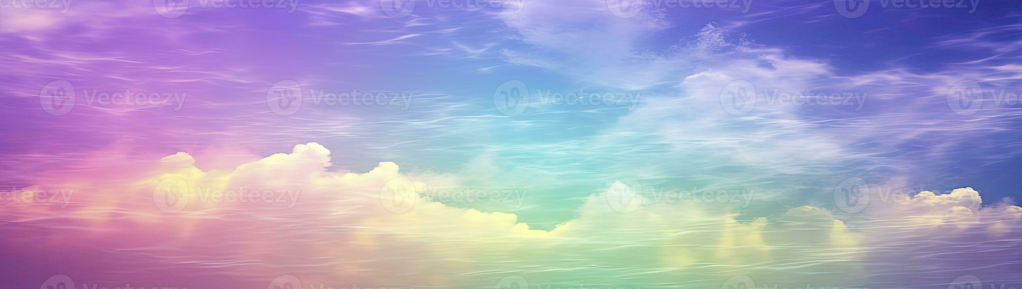AI generated Rainbow sky with fluffy clouds. Multicolored toned sky. AI Generated. photo