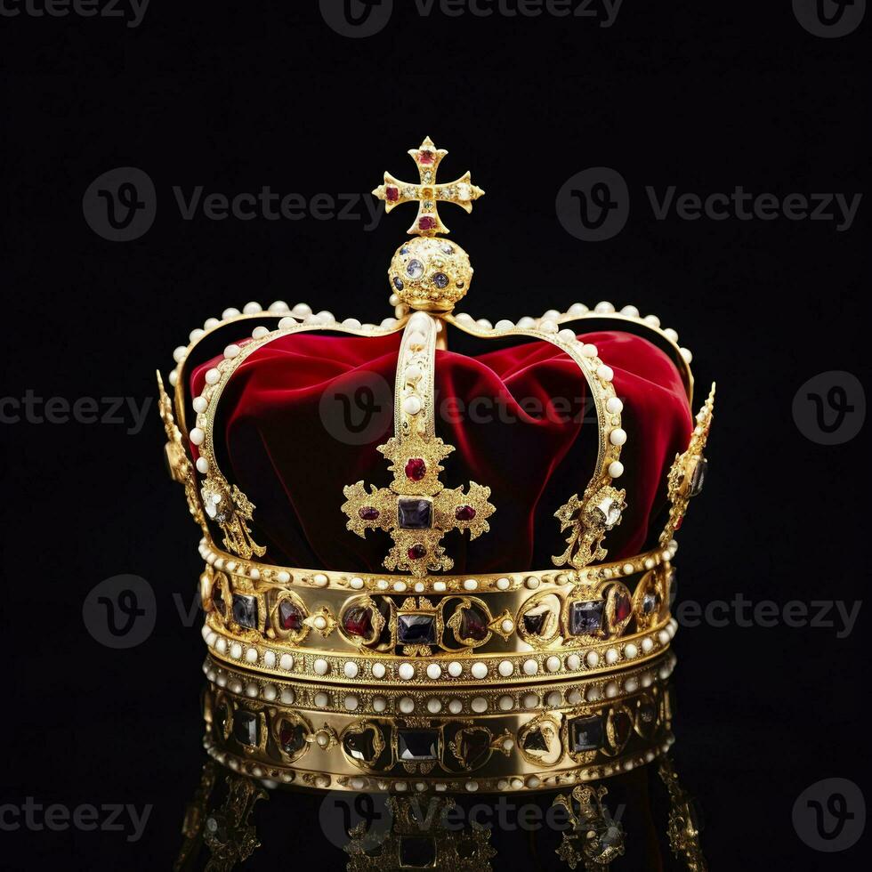 AI generated The Royal Coronation Crown Isolated on a Black Background. Generative AI photo