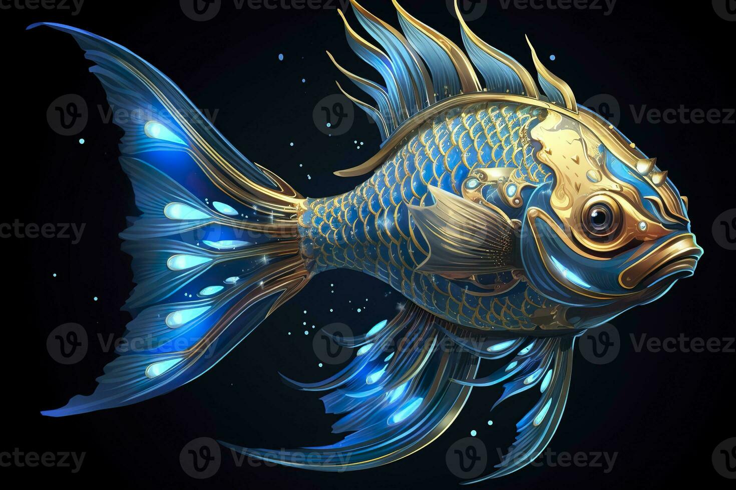 AI generated 3d rendering. fish on black background. Generative AI photo