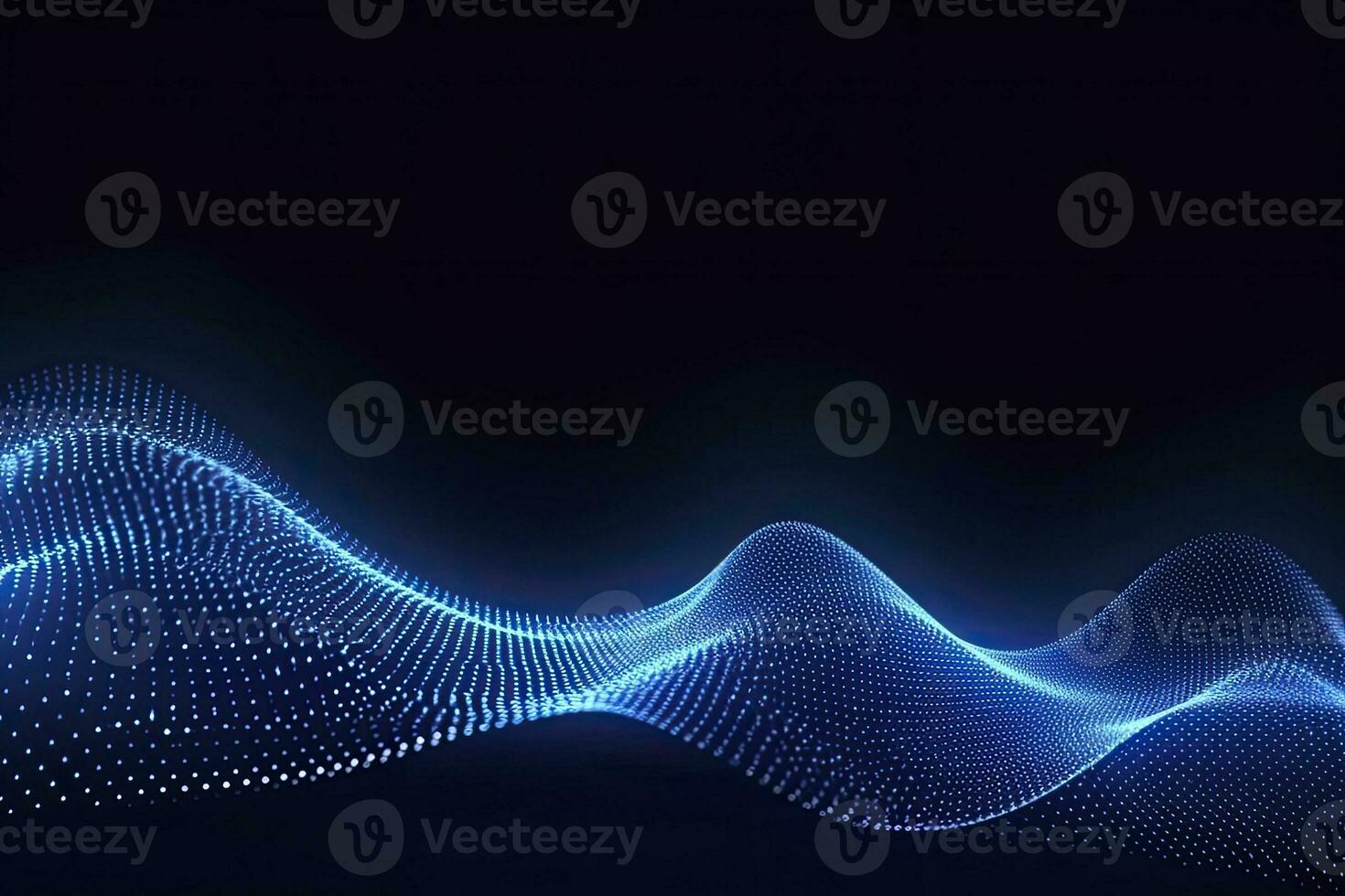 AI generated Dynamic blue particle wave. Abstract sound visualization. Digital structure of the wave flow of luminous particles. AI Generated. photo