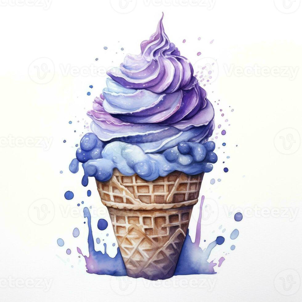 AI generated Watercolor ice cream in a waffle cone. AI Generated photo