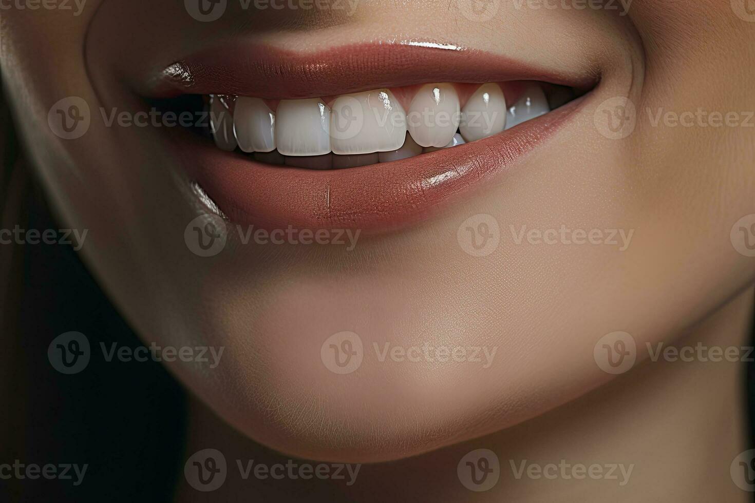 ai generado cerca arriba de un sonrisa con bonito blanco dientes. ai generado foto