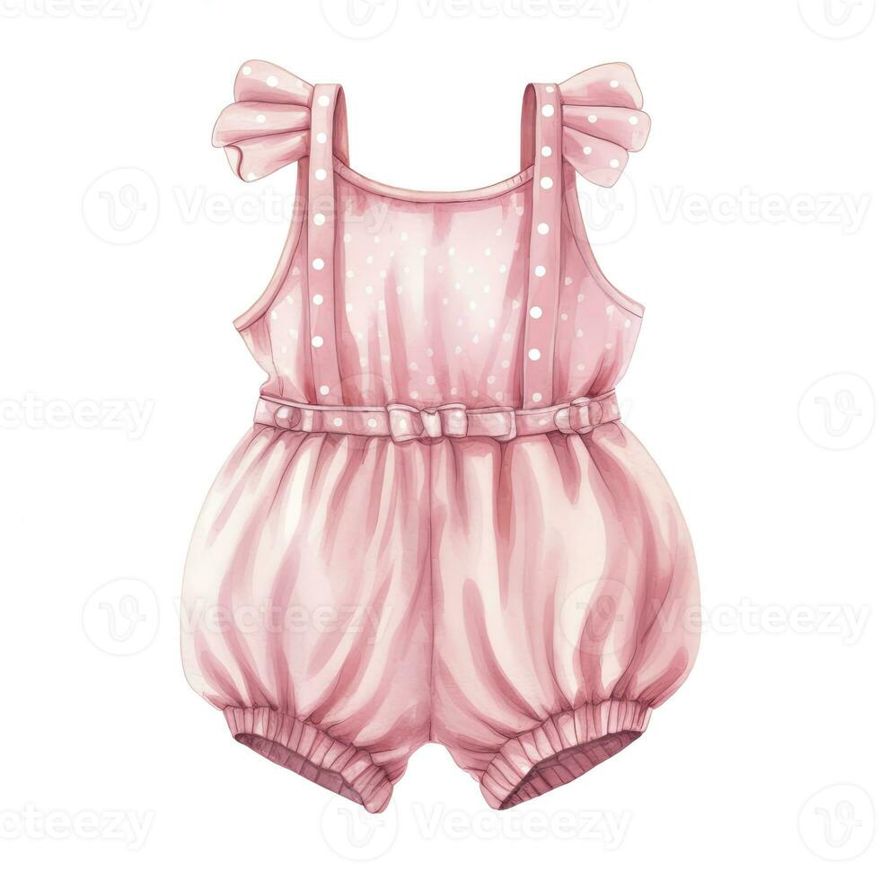 AI generated Pink baby girl romper in watercolors on a white background. AI Generated photo