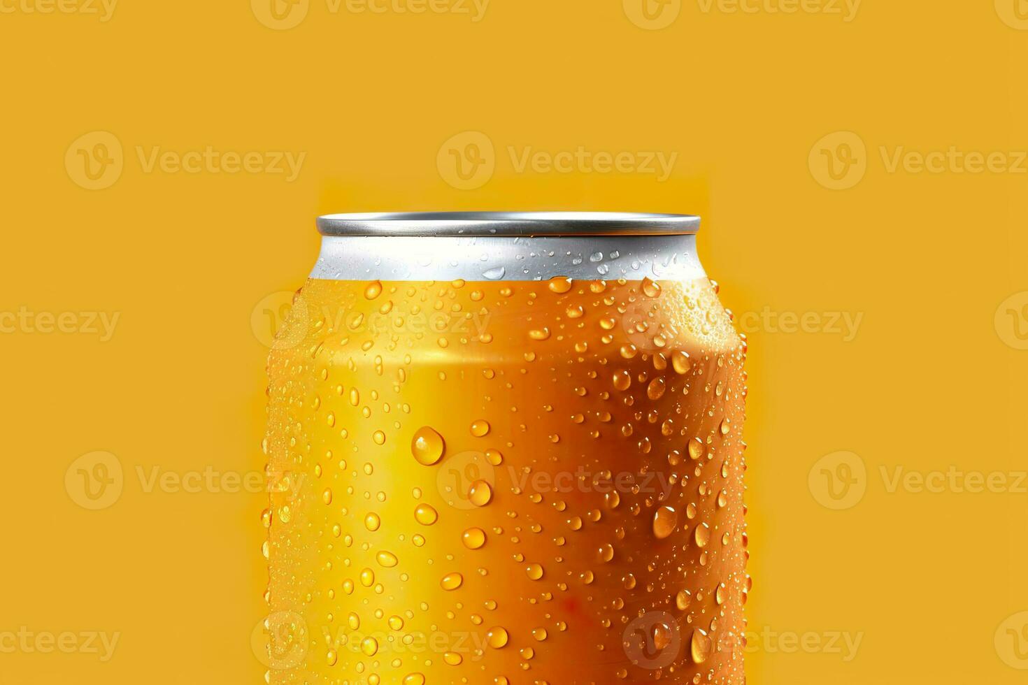 AI generated Can of fresh soda with water drops on orange background, closeup. Generative AI photo