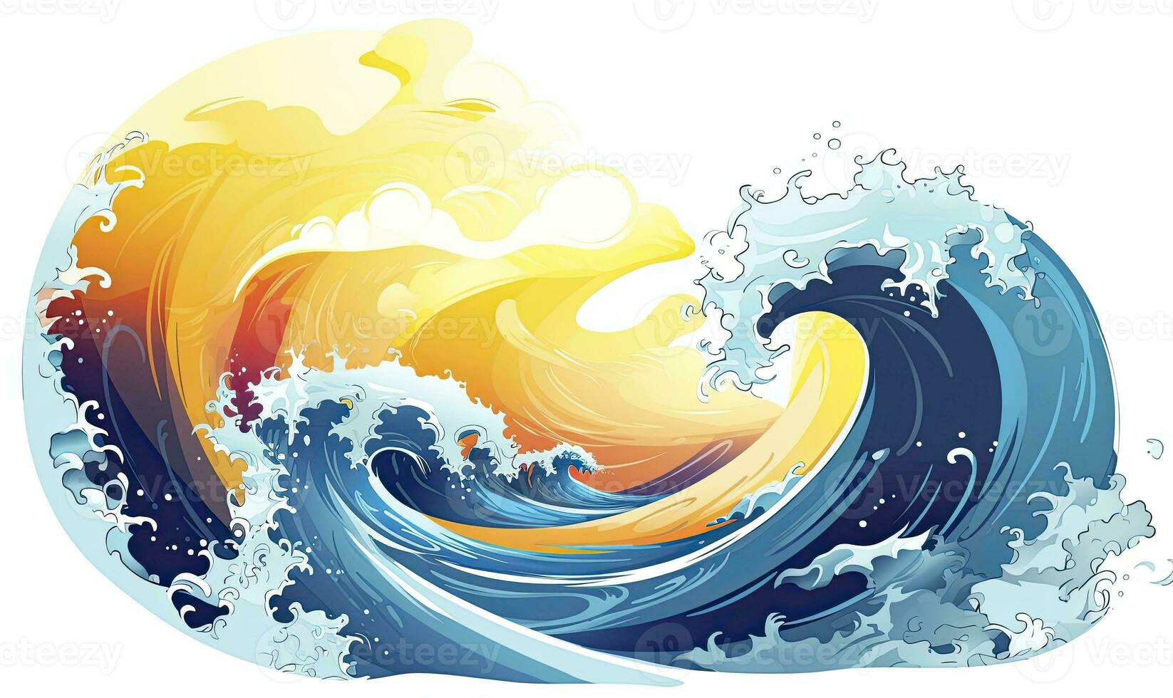 AI generated Ocean wave sun clouds, blue yellow abstract ocean wave. AI Generated. photo