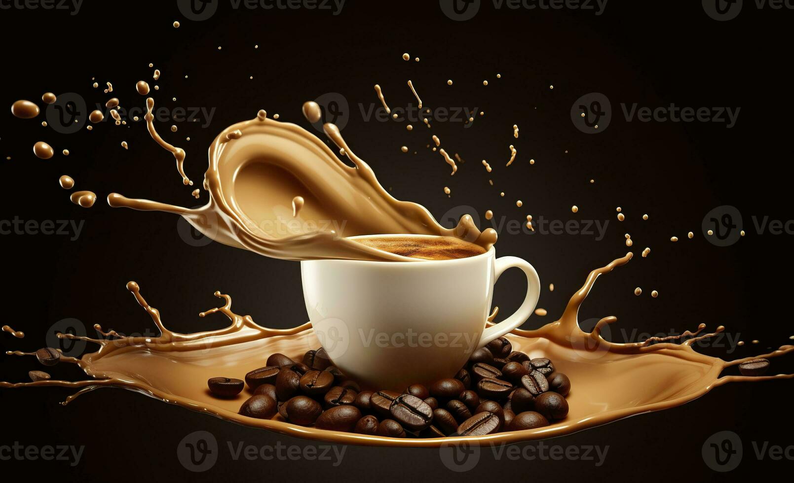 AI generated hot liquid coffee splash with Coffee Bean falling, 3d illustration. AI Generated photo