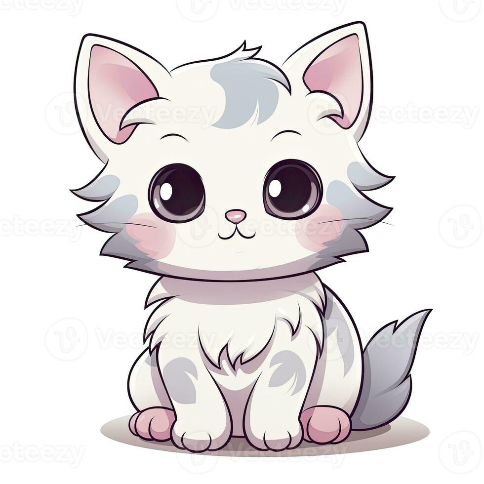 AI generated Cute Kawaii cat clipart icon white background. AI Generated photo