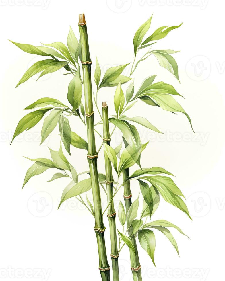 AI generated Watercolor bamboo clipart isolated on white background. AI Generated photo