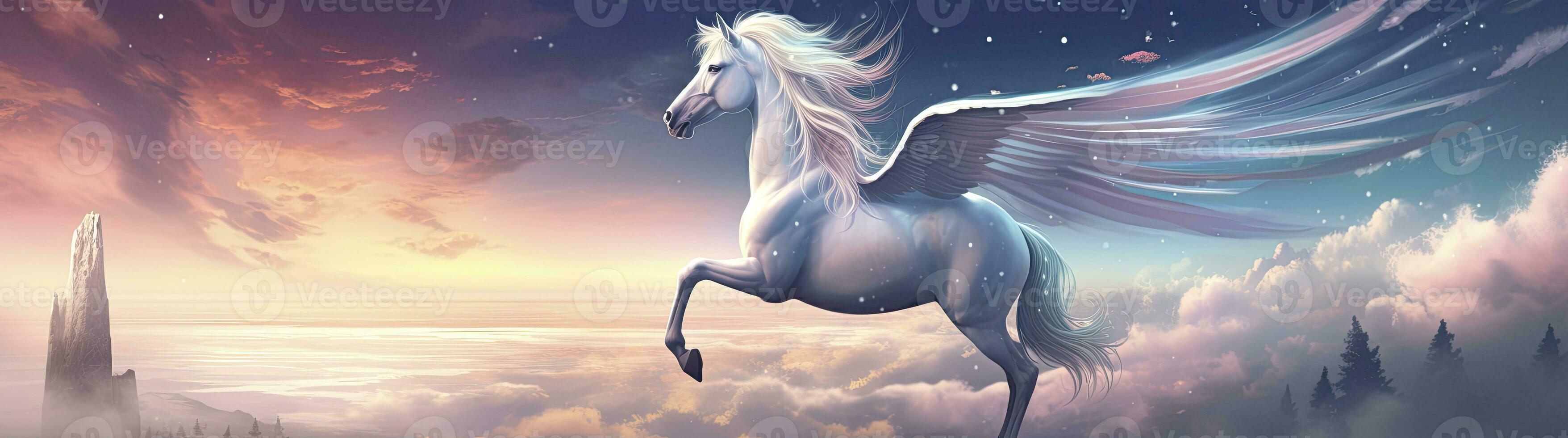 AI generated A white horse with wings. AI Generated photo