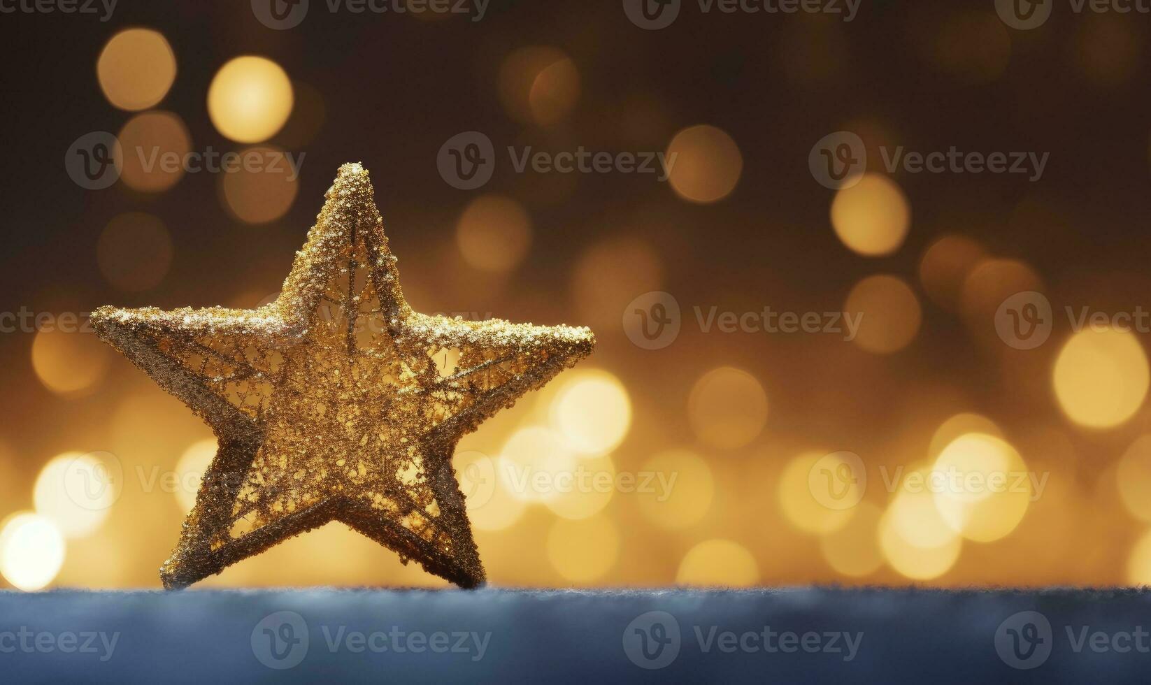 AI generated Sparkling Golden Christmas Star. Ornament Decoration Defocused Bokeh Background. AI Generated photo