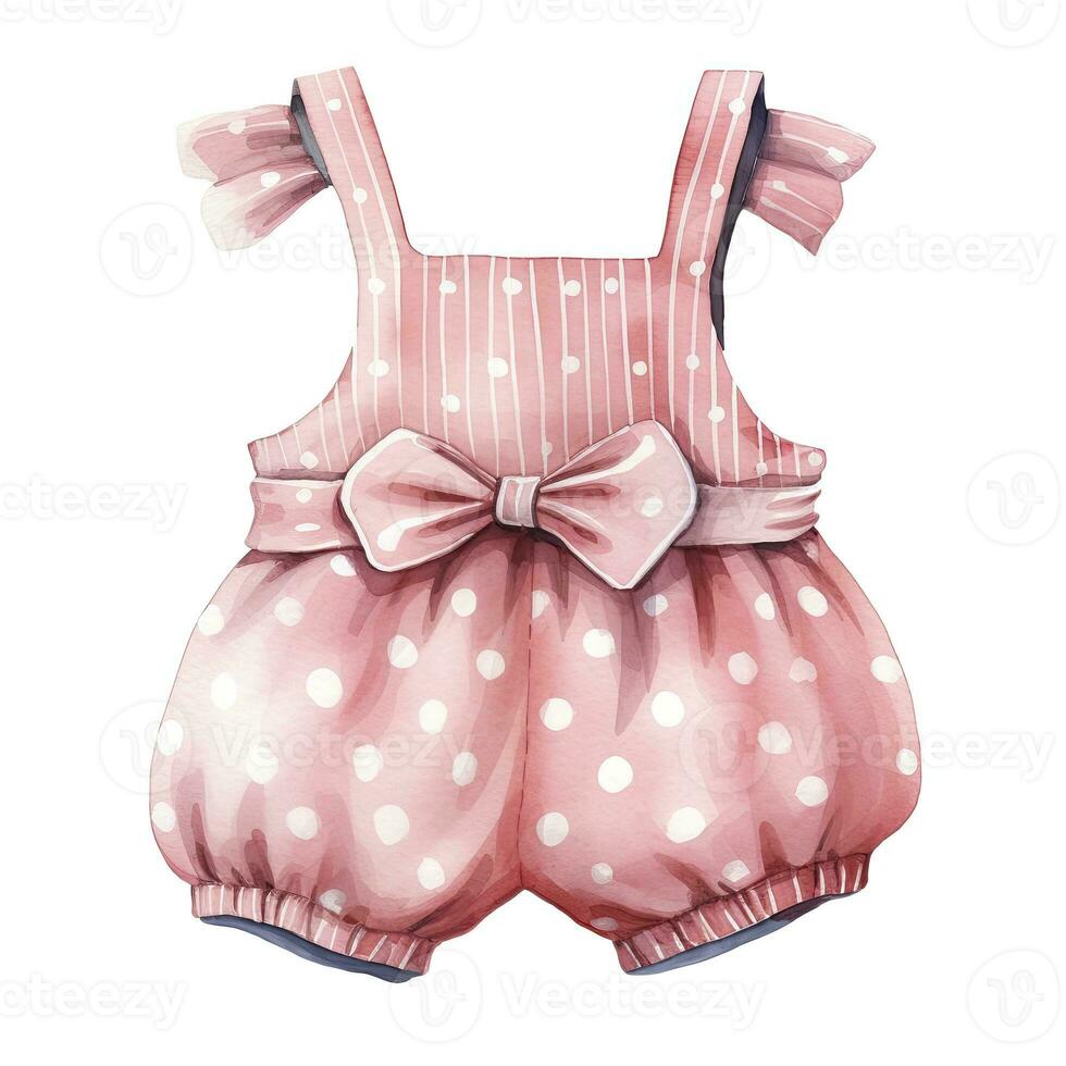 AI generated Pink baby girl romper in watercolors on a white background. AI Generated photo