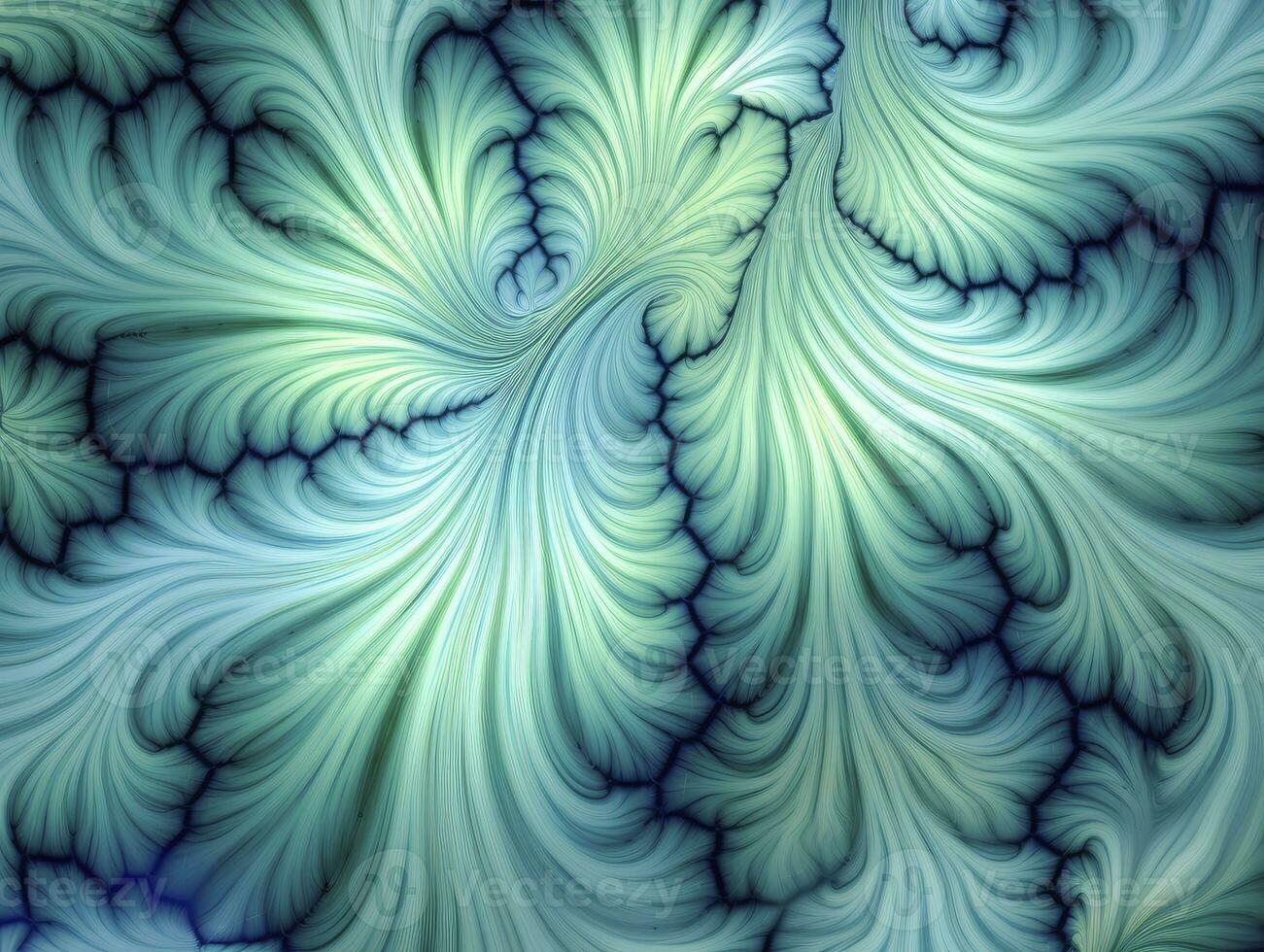 AI generated Aqua and Green psychedelic fractal.  AI Generated photo