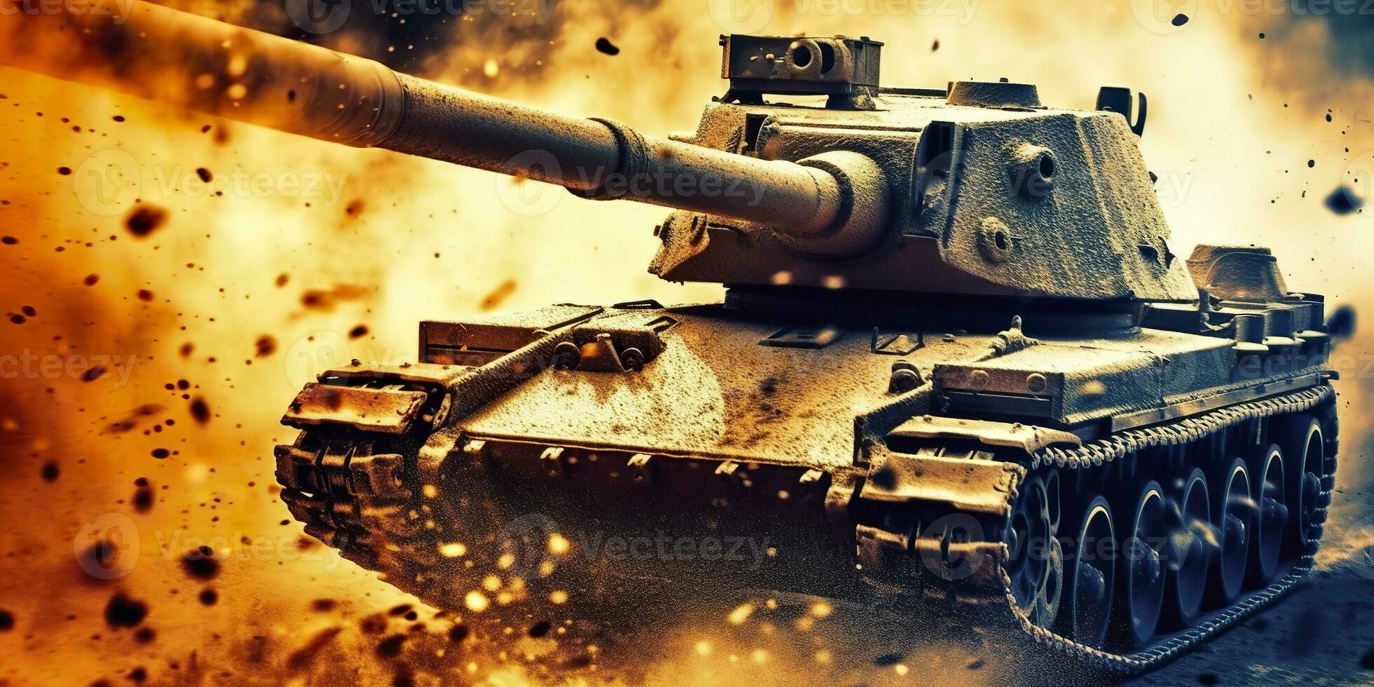 AI generated A Close Up Look at the Power and Destruction of a World War II Tank Firing Shell. AI Generative photo