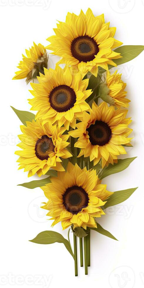 AI generated Sunflowers isolated on white background. AI Generated photo