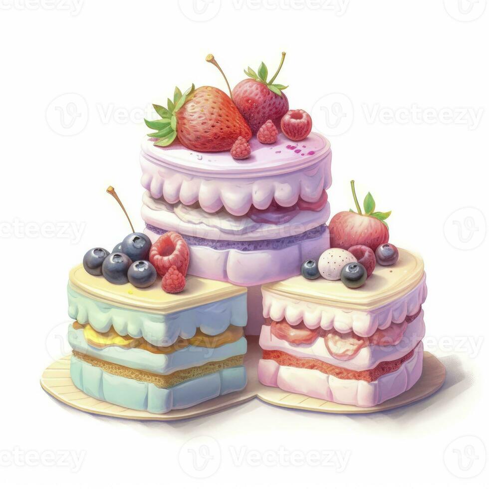 AI generated Set of Cake piece illustration on white background. AI Generated photo