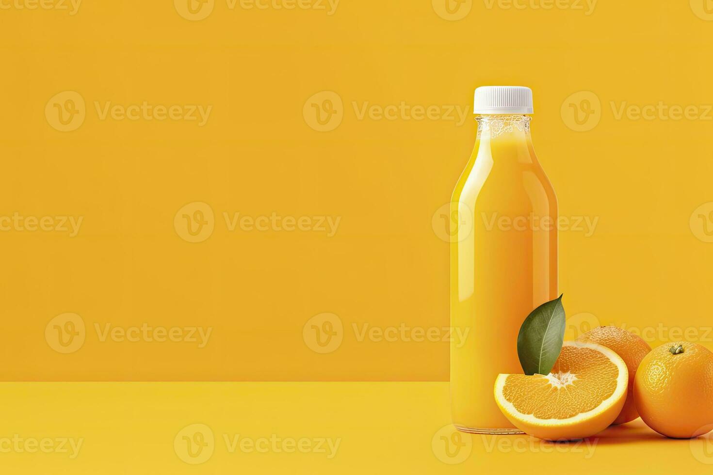 AI generated Orange Juice bottle on orange background. AI Generated photo