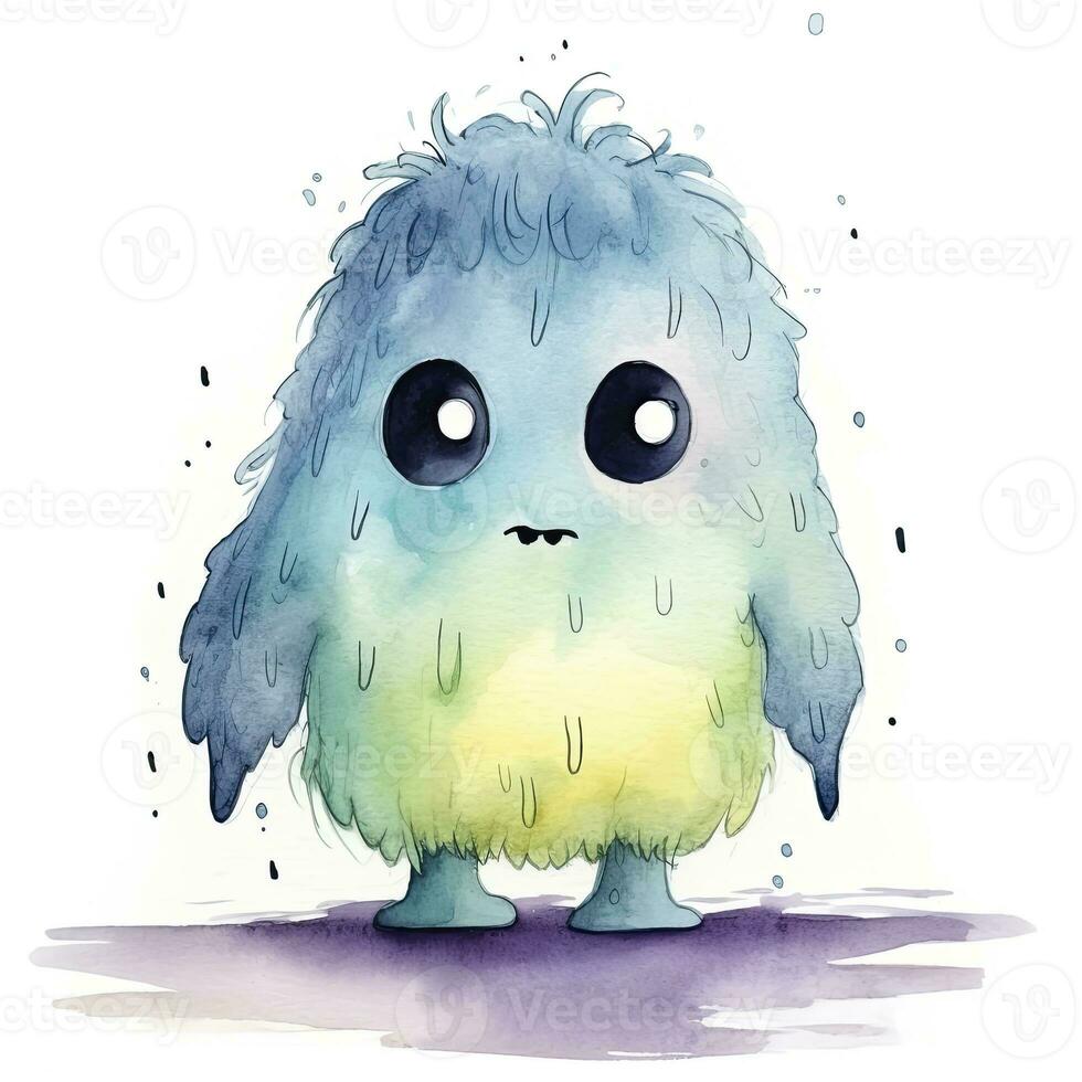 AI generated Watercolor cute monster on white background. AI Generated photo