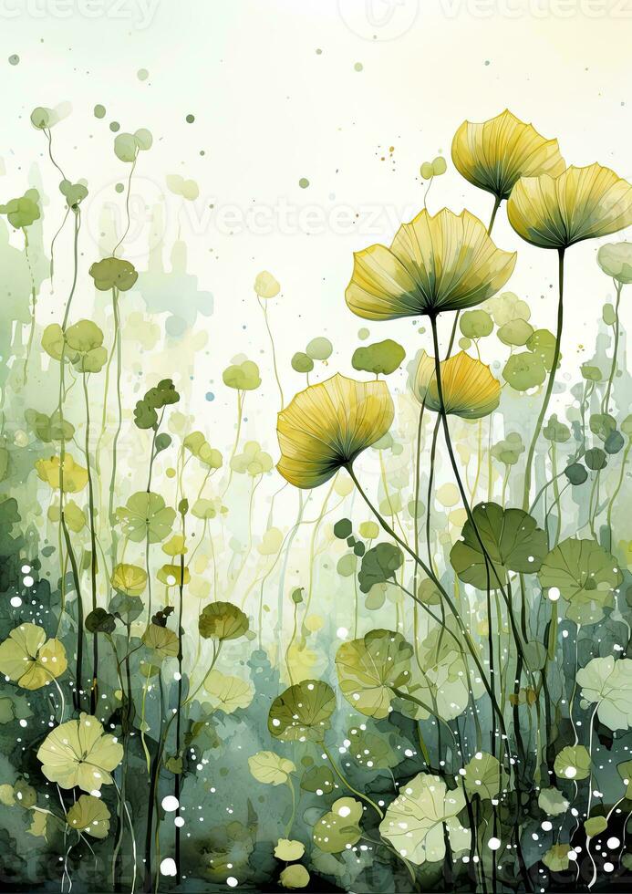 AI generated Floral frame with green leaves on white background. AI Generated photo