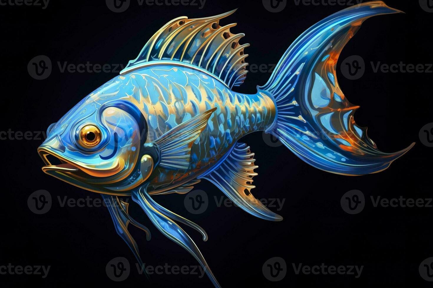 ai generado 3d representación. pescado en negro antecedentes. generativo ai foto