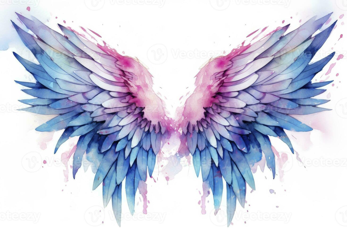 AI generated Beautiful magic watercolor blue pink wings. AI Generated photo